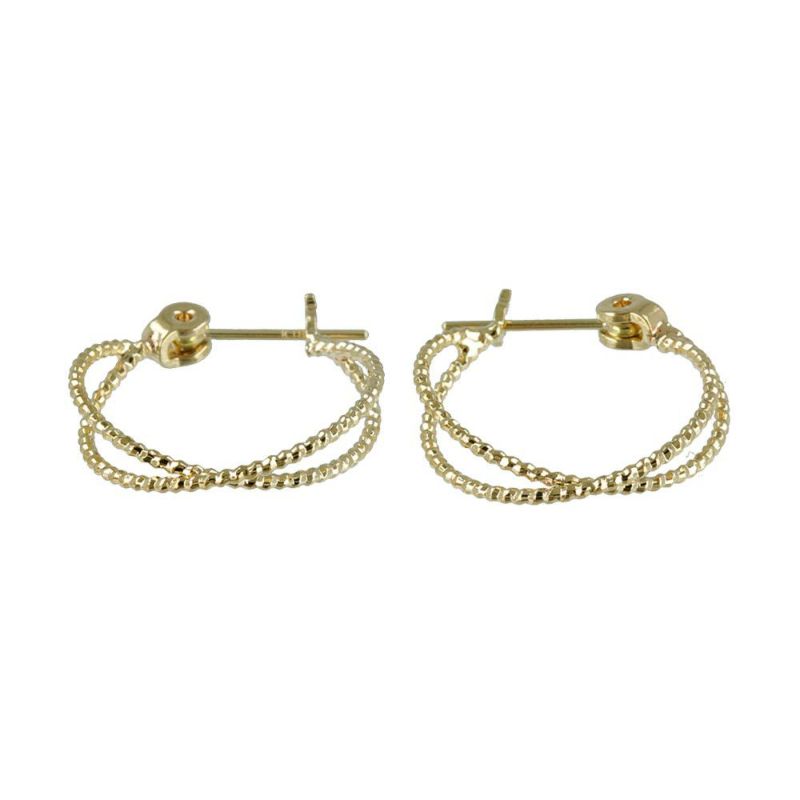 ピアス ニッケルフリー メタル 2連×交差 1.5cm 18金 K18 フープ