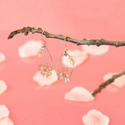 ピアス ニッケルフリー 桜 ワイヤー フラワー ドロップ パール ストーン フックピアス