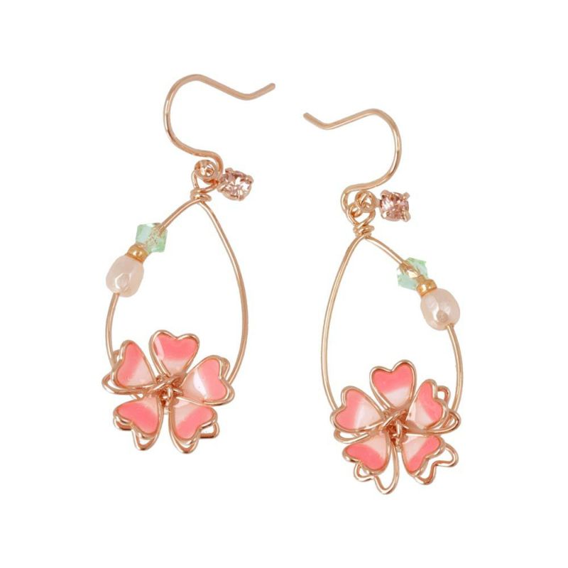 ピアス ニッケルフリー 桜 ワイヤー フラワー ドロップ パール ストーン フックピアス