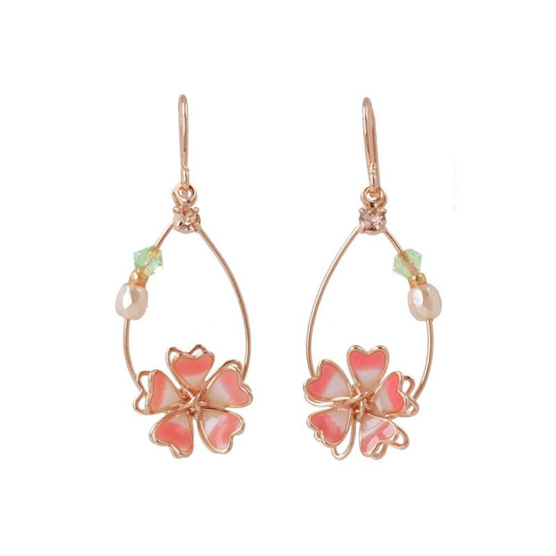 ピアス ニッケルフリー 桜 ワイヤー フラワー ドロップ パール ストーン フックピアス