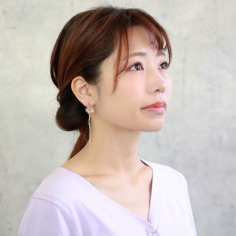 ピアス ニッケルフリー 桜 メタル チェーン ウェーブ チタンポスト スタッドピアス