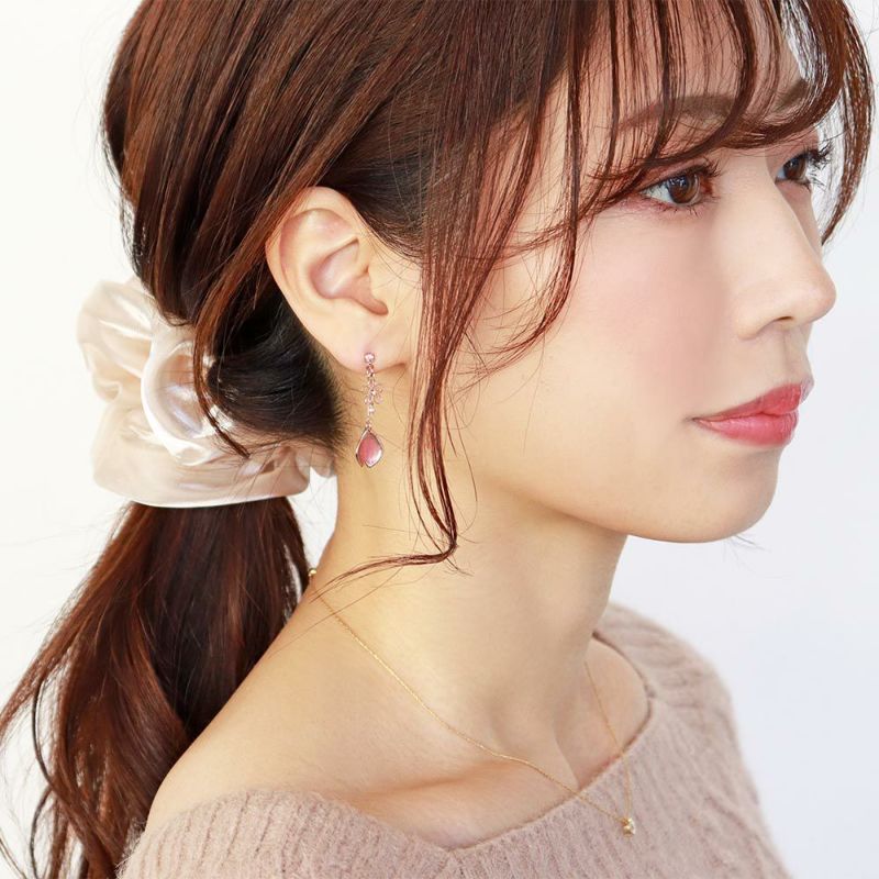 ピアス ニッケルフリー 桜 花弁 ラメ ワイヤー パール ストーン チタンポスト ドロップピアス