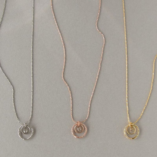 ネックレス ダブルリング カットガラス ニッケルフリー プチネックレス