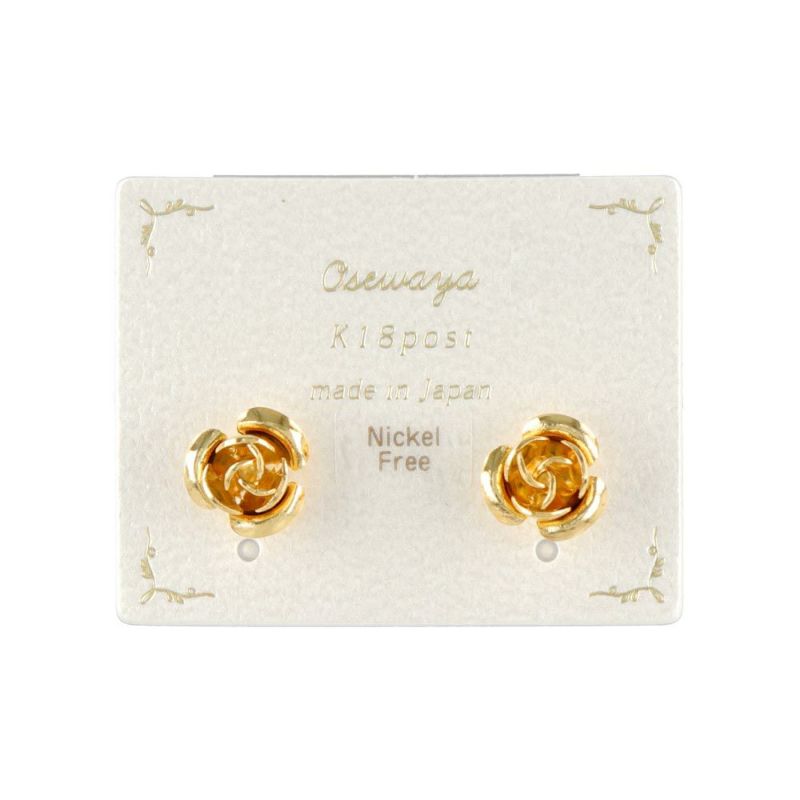 ピアス ニッケルフリー バラ ローズ K18 18金ポスト スタッドピアス 