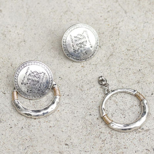 【LIMITED NUMBER】Vintage Like ピアス ニッケルフリー 2way メタル サークル チタンポスト ディスクキャッチ付き スタッドピアス