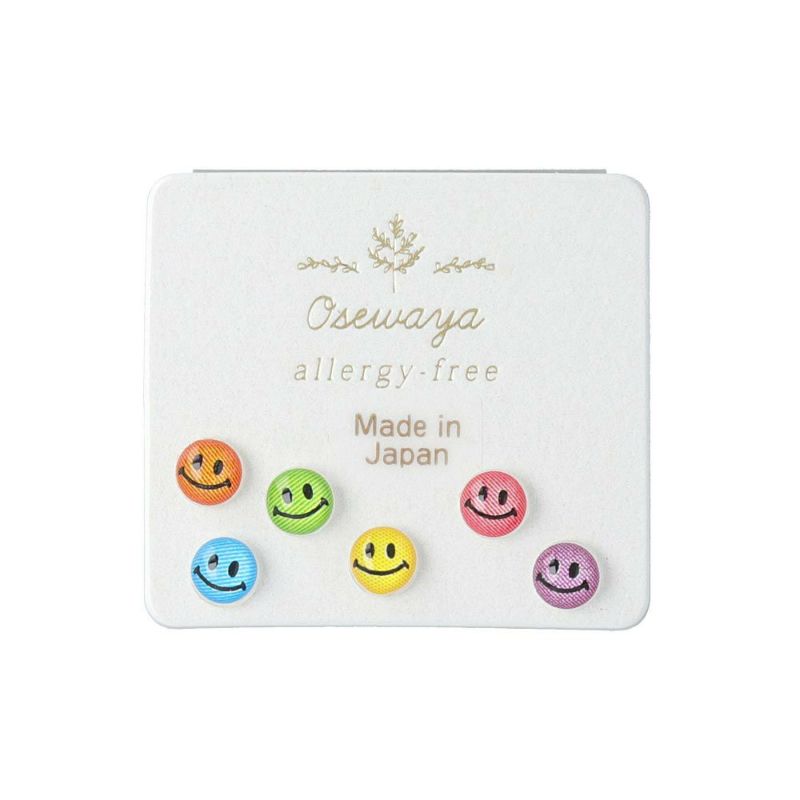 樹脂ピアス カラフル ミックス ミニ スマイル 6個セット スタッド
