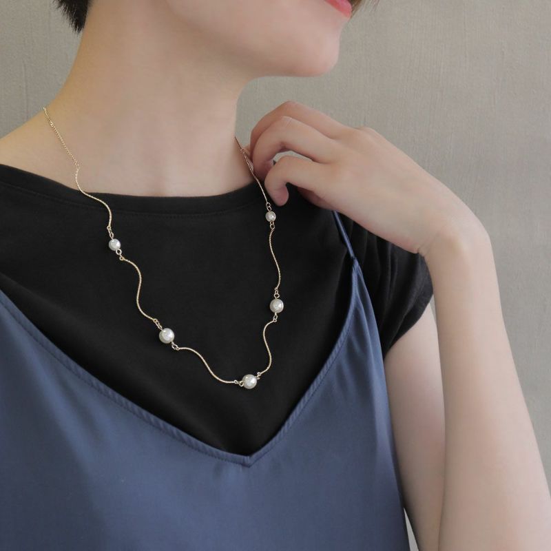 J608 ヴィンテージネックレスパール付ロングネックレス☆美品 ネックレス パール ウェーブ メタル ロングネックレス – OSEWAYA