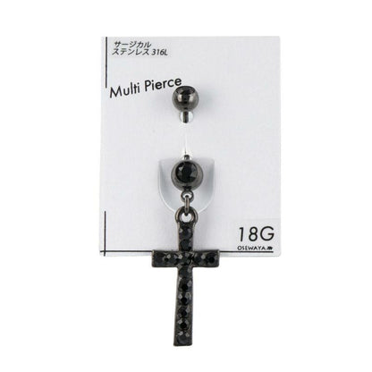 ボディピアス 十字架 クロス ストーン スウィング バナナバーベル ネジ式 サージカルステンレス 18G 【1個販売】