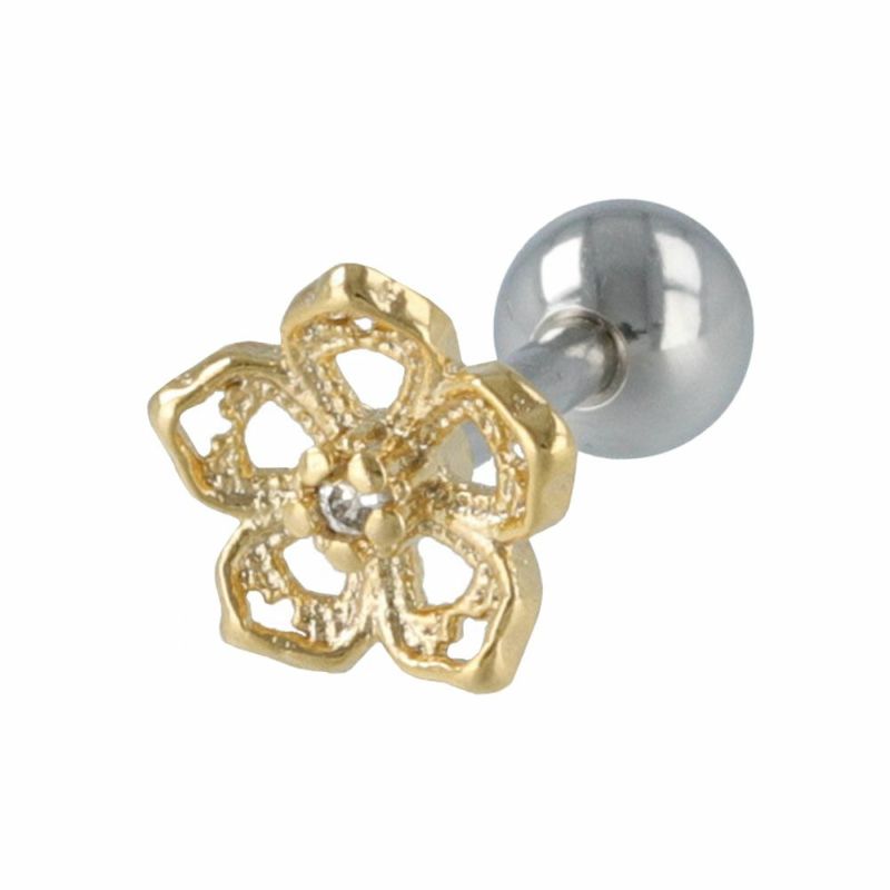 ボディピアス キュービックジルコニア 花 フラワー ストレートバーベル