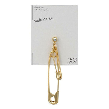 ボディピアス ストーン 安全ピン ストレートバーベル ネジ式 サージカルステンレス 18G 【1個販売】