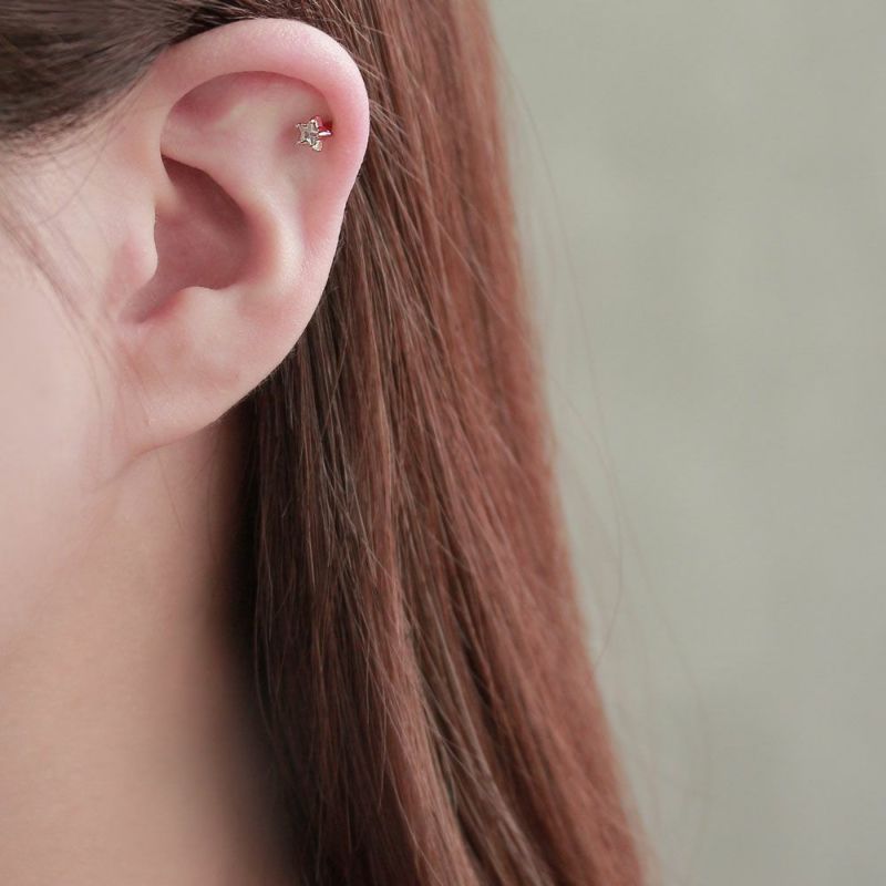 ボディピアス オーロラ ストーン 星 スター ストレートバーベル ネジ式