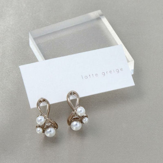 ピアス ラテグレージュ パール クロス バブル チタンポスト C型 スタッドピアス