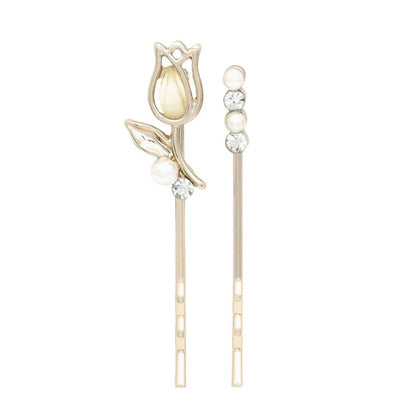 ヘアピン ニッケルフリー チューリップ フラワー メタル アクリル ストーン パール 2本セット アメピン