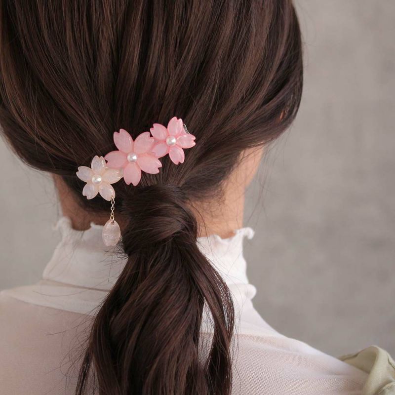 ヘアクリップ 桜 ゆれる花びら パール フォーククリップ