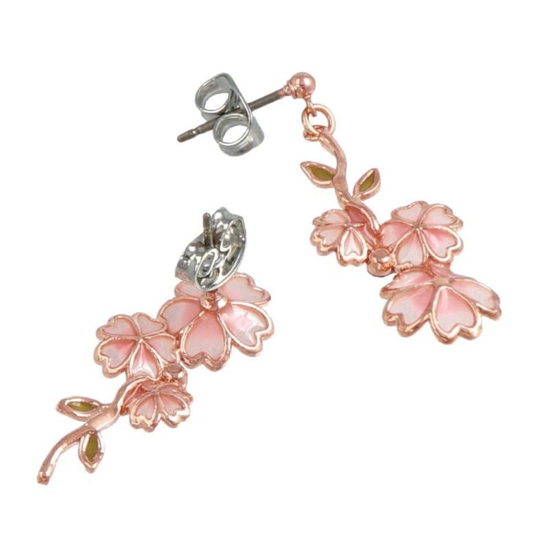 ピアス ニッケルフリー 桜 ストーン アシンメトリー チタンポスト ドロップピアス