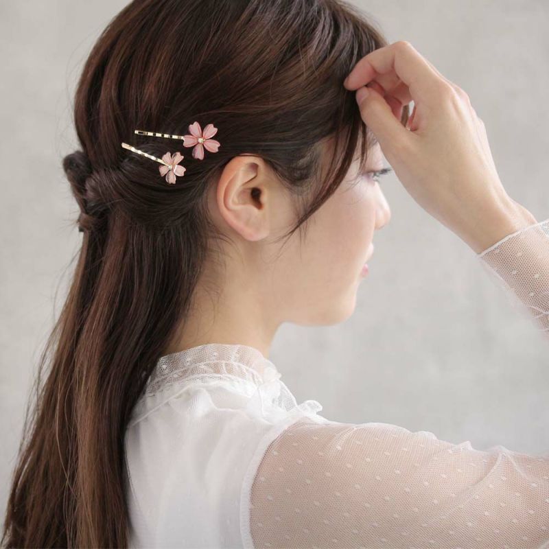 ヘアピン ニッケルフリー 桜 アクリル ストーン 2本セット アメピン