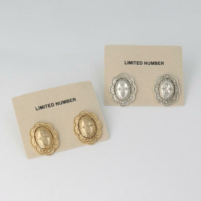 【LIMITED NUMBER】Vintage Like ピアス ニッケルフリー メタル オーバル レース コンチョ チタンポスト スタッドピアス