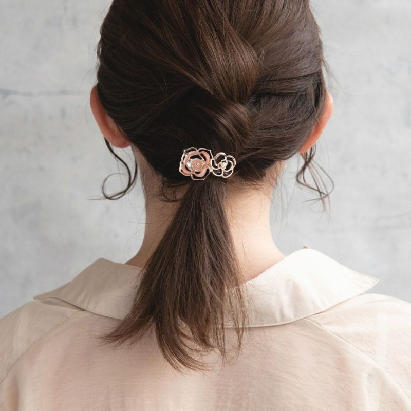 ヘアカフ 透かし バラ ローズ カラー メタル パール ヘアポニー