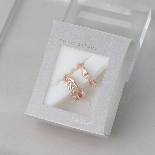 イヤーカフ ニッケルフリー ロゼシルバー ツイストxチェーン 2個セット イヤリング 【片耳用】