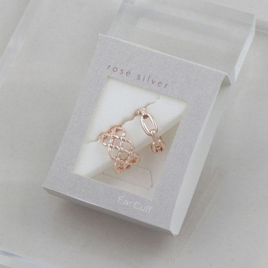 イヤーカフ ニッケルフリー ロゼシルバー チェーンxグリッド 2個セット イヤリング 【片耳用】