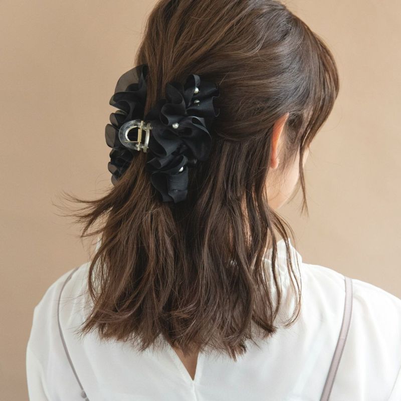 人気が高い ヘアクリップ シフォン バンスクリップ ボリューム パール ヘアアクセサリー