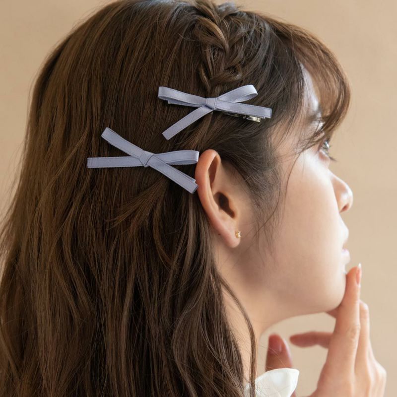 ヘアクリップ サテン スリム リボン 2個セット – OSEWAYA