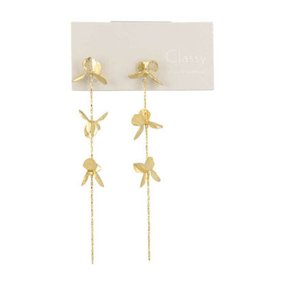 Classy GARDEN ピアス ニッケルフリー フラワー メタル チェーン ロング チタンポスト スタッドピアス