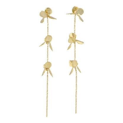 Classy GARDEN ピアス ニッケルフリー フラワー メタル チェーン ロング チタンポスト スタッドピアス