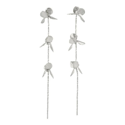 Classy GARDEN ピアス ニッケルフリー フラワー メタル チェーン ロング チタンポスト スタッドピアス
