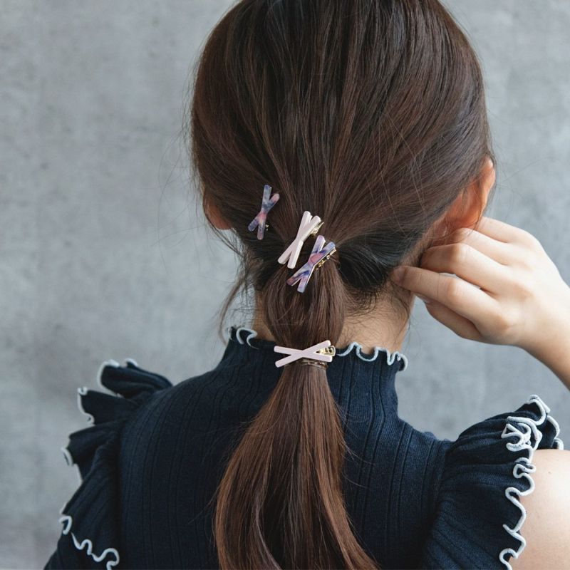 ヘアクリップ Candy Clip クロスシェイプ ラメ マーブル アクリル 4個