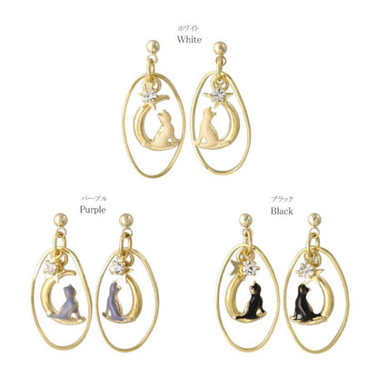 ピアス ニッケルフリー 猫 三日月 星 ストーン チタンポスト スタッドピアス