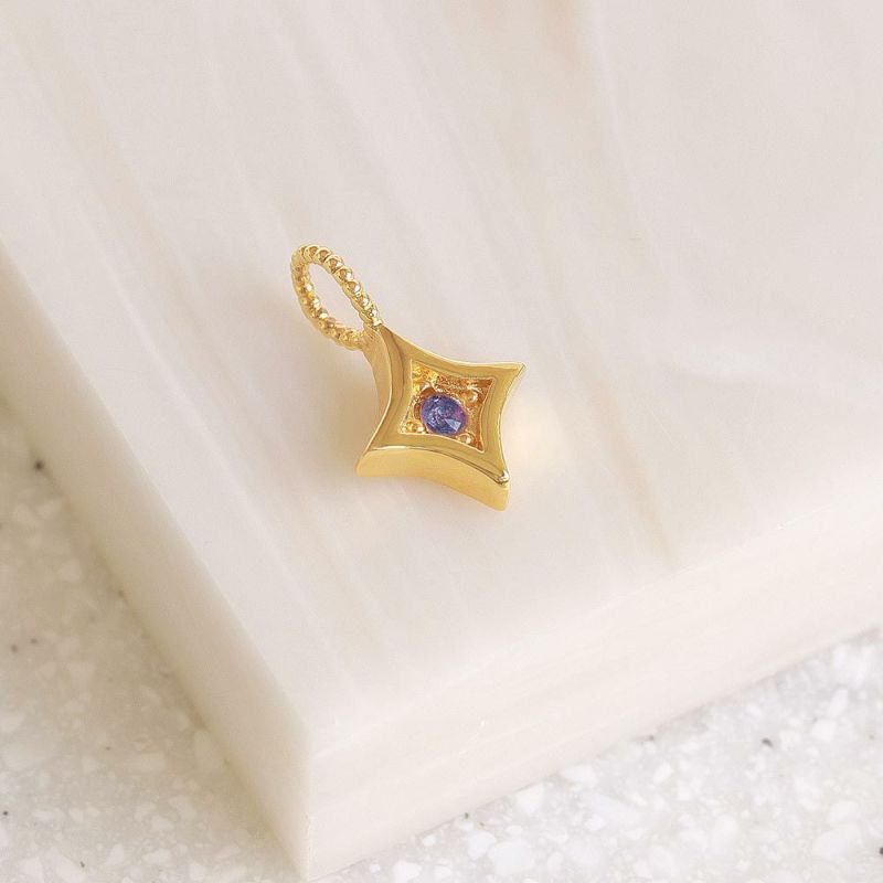 【Finobelle】necklace charm/選べるペンダントチャーム ゴールド厚メッキ ダイヤシェイプ 天然石 タンザナイト ネックレスチャーム ニッケルフリー