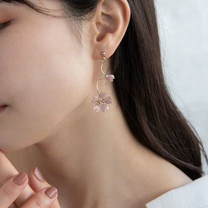 ピアス 桜 ストーン メタル エッジ ウェーブ ステンレスポスト ドロップピアス