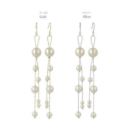 ピアス ニッケルフリー メタル チェーン パール ロング フックピアス