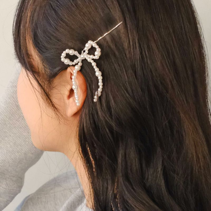 ヘアピン beads accessory パール リボン 2本セット アメピン カフピン