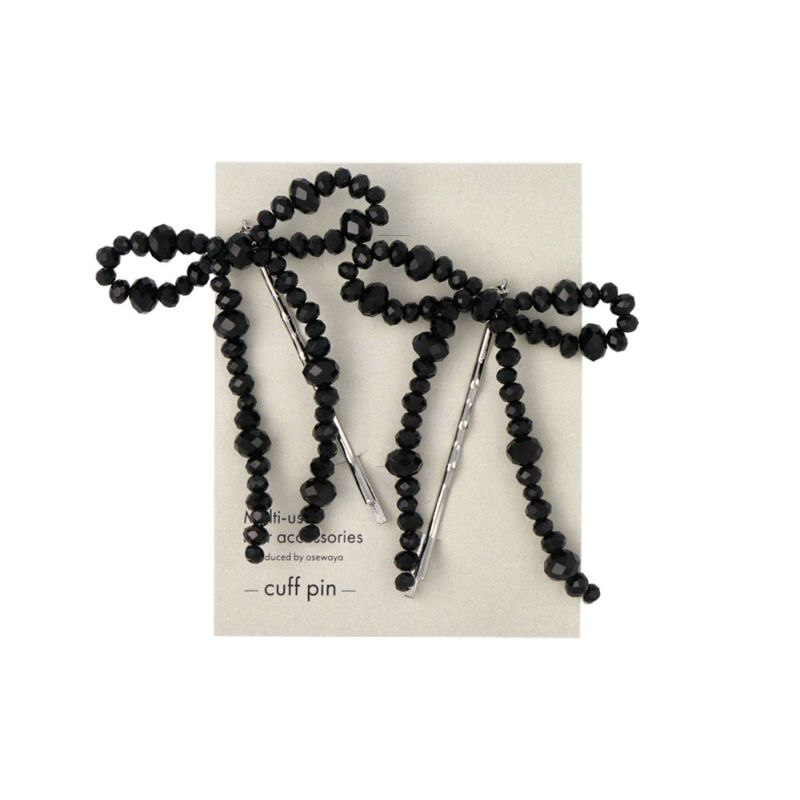 ヘアピン beads accessory カットビーズ リボン 2本セット
