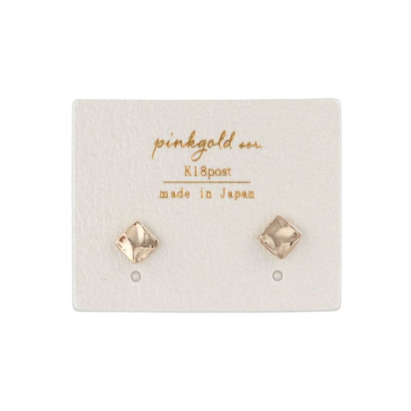 ピアス スクエア ハンマーワーク K18ピンクゴールドポスト スタッド