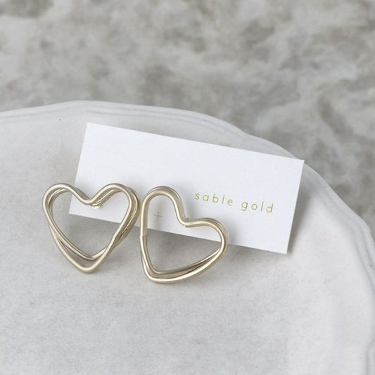 ピアス ニッケルフリー sable gold ダブル ライン ハート ステンレスポスト スタッドピアス