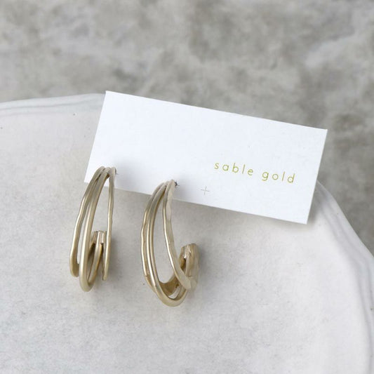 ピアス ニッケルフリー sable gold トリプル ライン ステンレスポスト C型 フープピアス