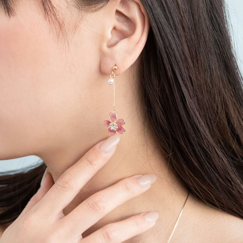 ピアス ニッケルフリー メタル ワイヤーフラワー 桜 ストーン