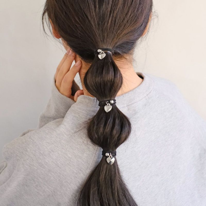 ヘアゴム メタル テクスチャー ミニ ハート 3本セット