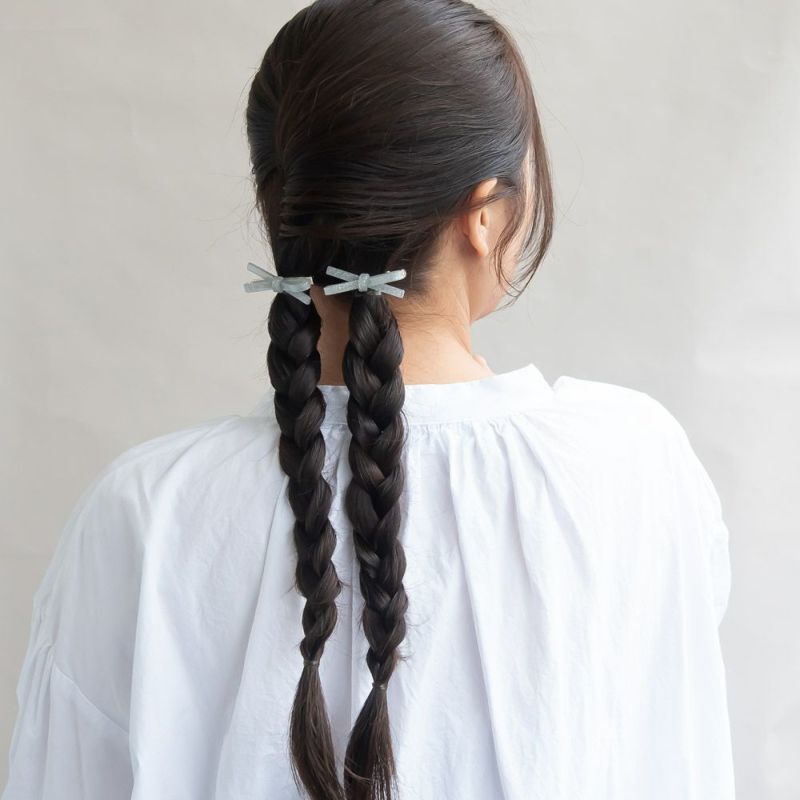 ヘアクリップ ラメ アクリル リボン 2個セット メタル ミニクリップ
