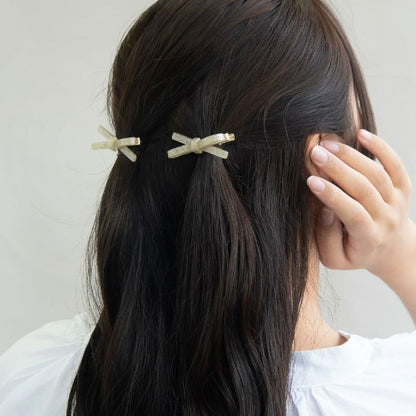 ヘアクリップ ラメ アクリル リボン 2個セット メタル ミニクリップ
