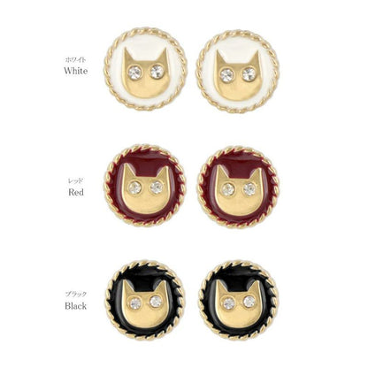 ピアス 猫 キャット ストーン メタル ステンレスポスト スタッドピアス