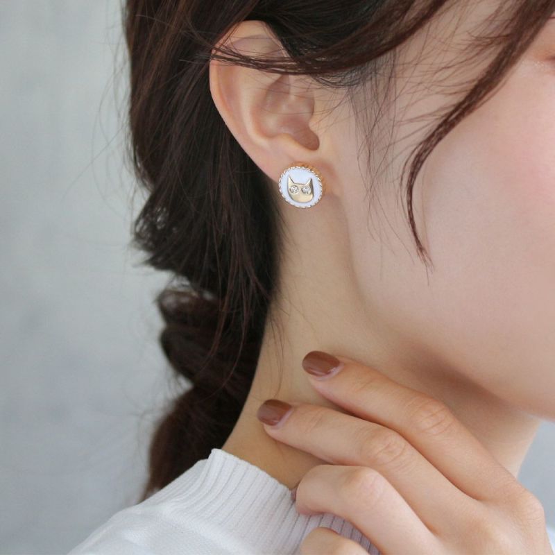 ピアス 猫 キャット ストーン メタル ステンレスポスト スタッドピアス