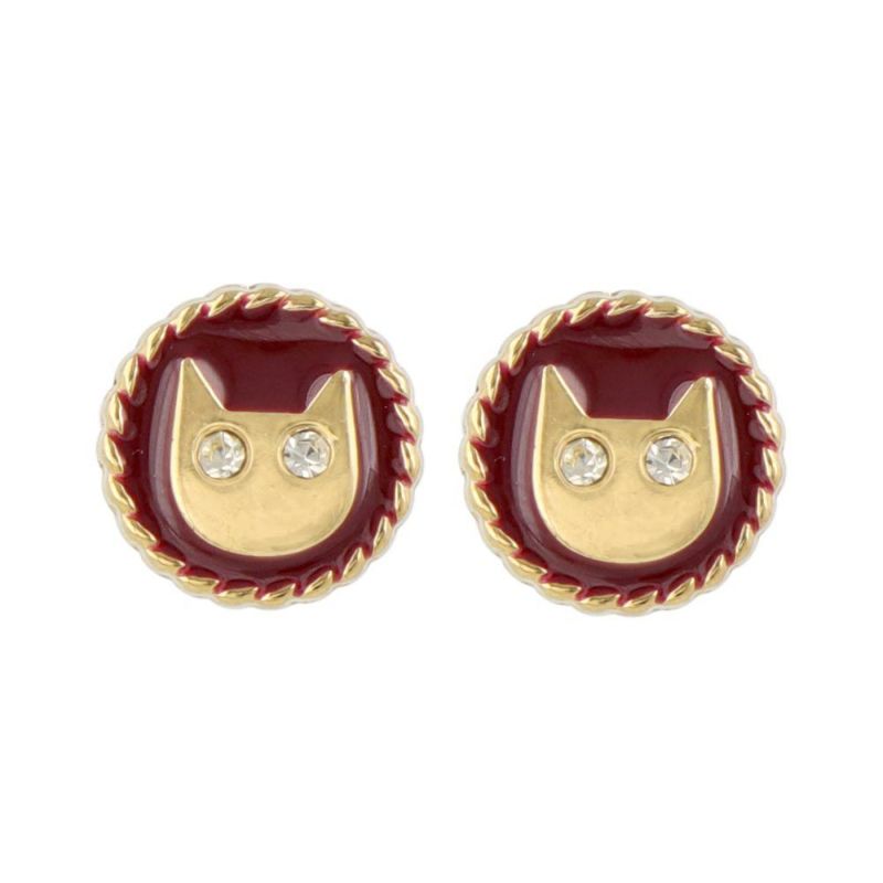 ピアス 猫 キャット ストーン メタル ステンレスポスト スタッドピアス