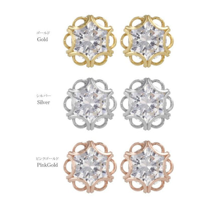 ピアス ニッケルフリー メタル 透かし フレーム キュービックジルコニア チタンポスト スタッドピアス