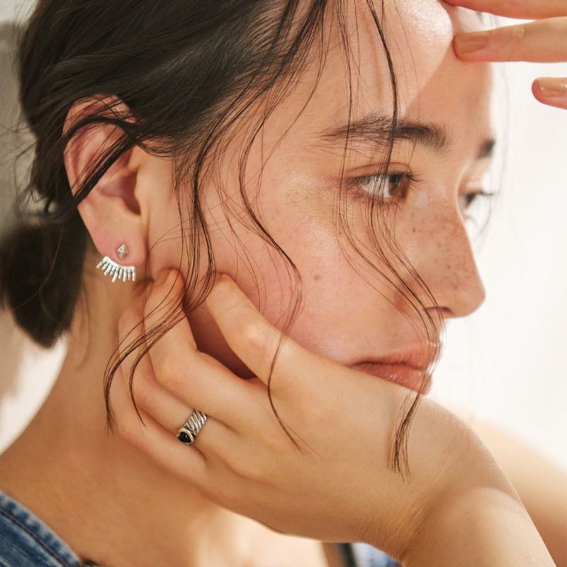 【LIMITED NUMBER】Vintage Like ピアス ニッケルフリー メタル ミニ ダイヤ フリンジ チタンポスト スタッドピアス