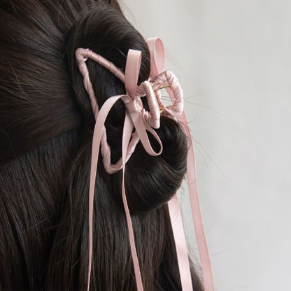 ヘアクリップ スリム ロング リボン メタル バンスクリップ