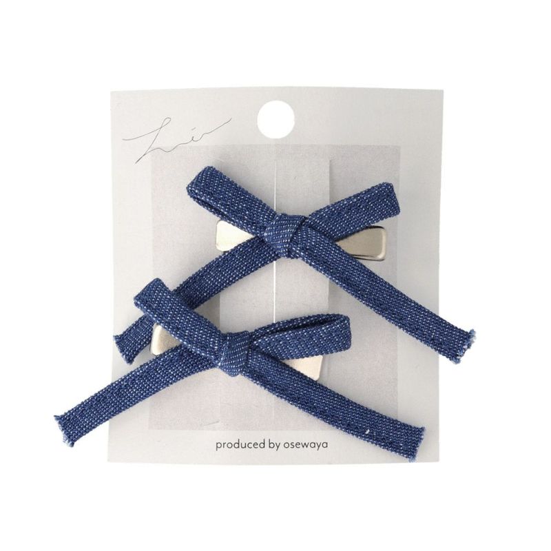 ヘアクリップ デニム スリム リボン 2個セット ミニクリップ – OSEWAYA